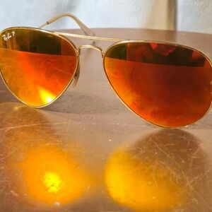 Ray-Ban Aviator Sunglasses, Gold 58mm Frame with Orange Mirror Lenses